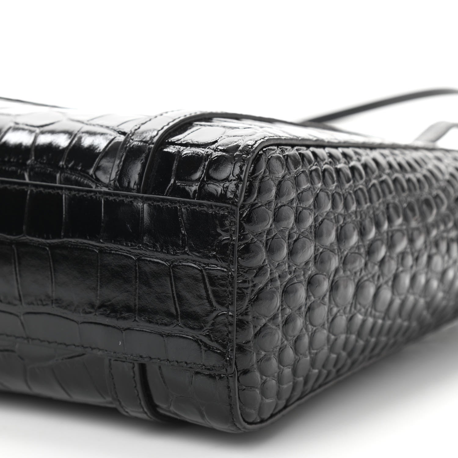 Balenciaga Shiny Calfskin Logo Crocodile Embossed XXS Everyday Tote Black 9 of 9
