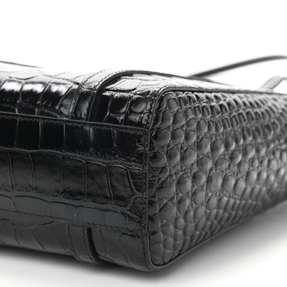 Balenciaga Shiny Calfskin Logo Crocodile Embossed XXS Everyday Tote Black 9 of 9