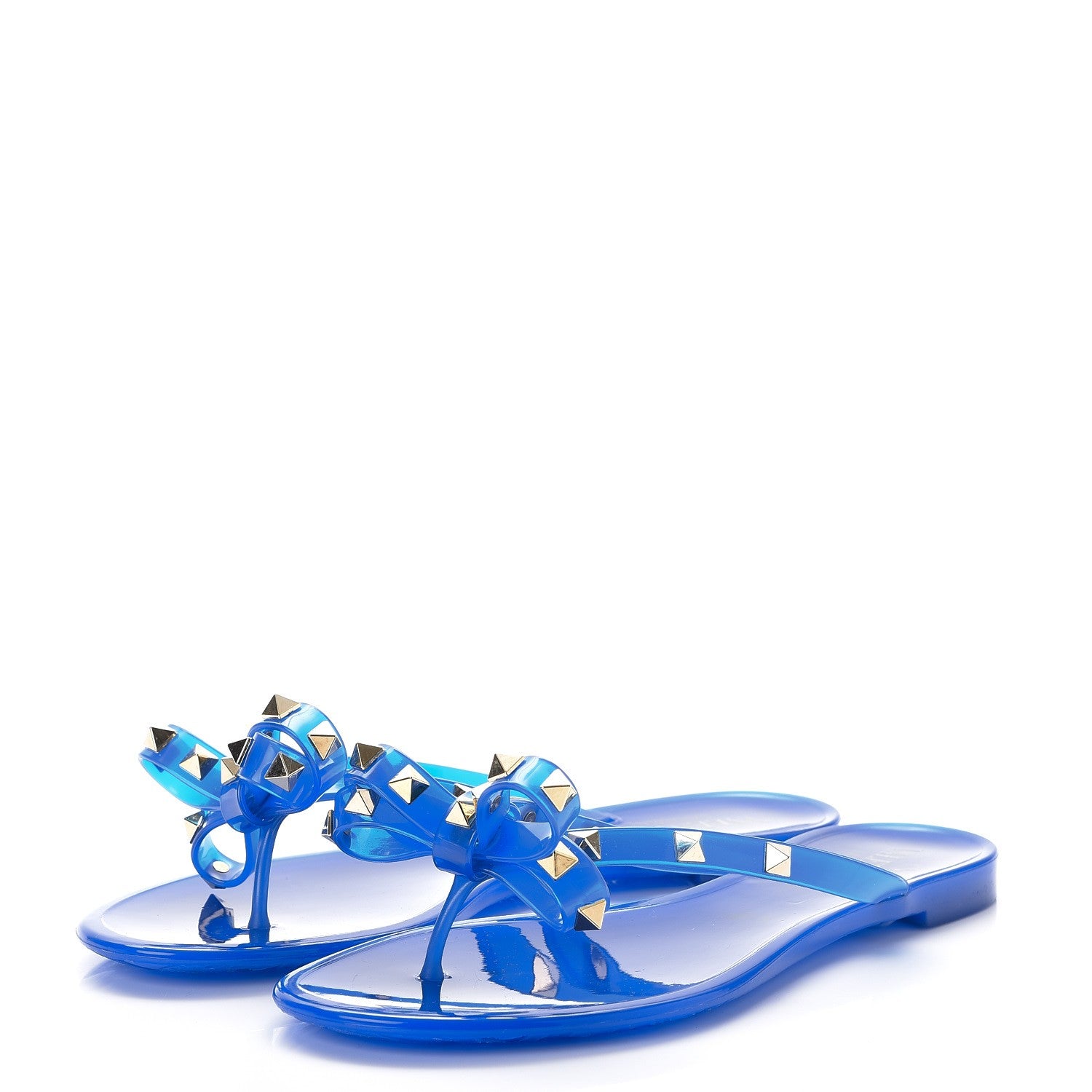Valentino Garavani PVC Jelly Rockstud Bow Thong Sandals 37 Blue Fluo 3 of 8