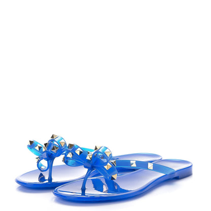 Valentino Garavani PVC Jelly Rockstud Bow Thong Sandals 37 Blue Fluo 3 of 8