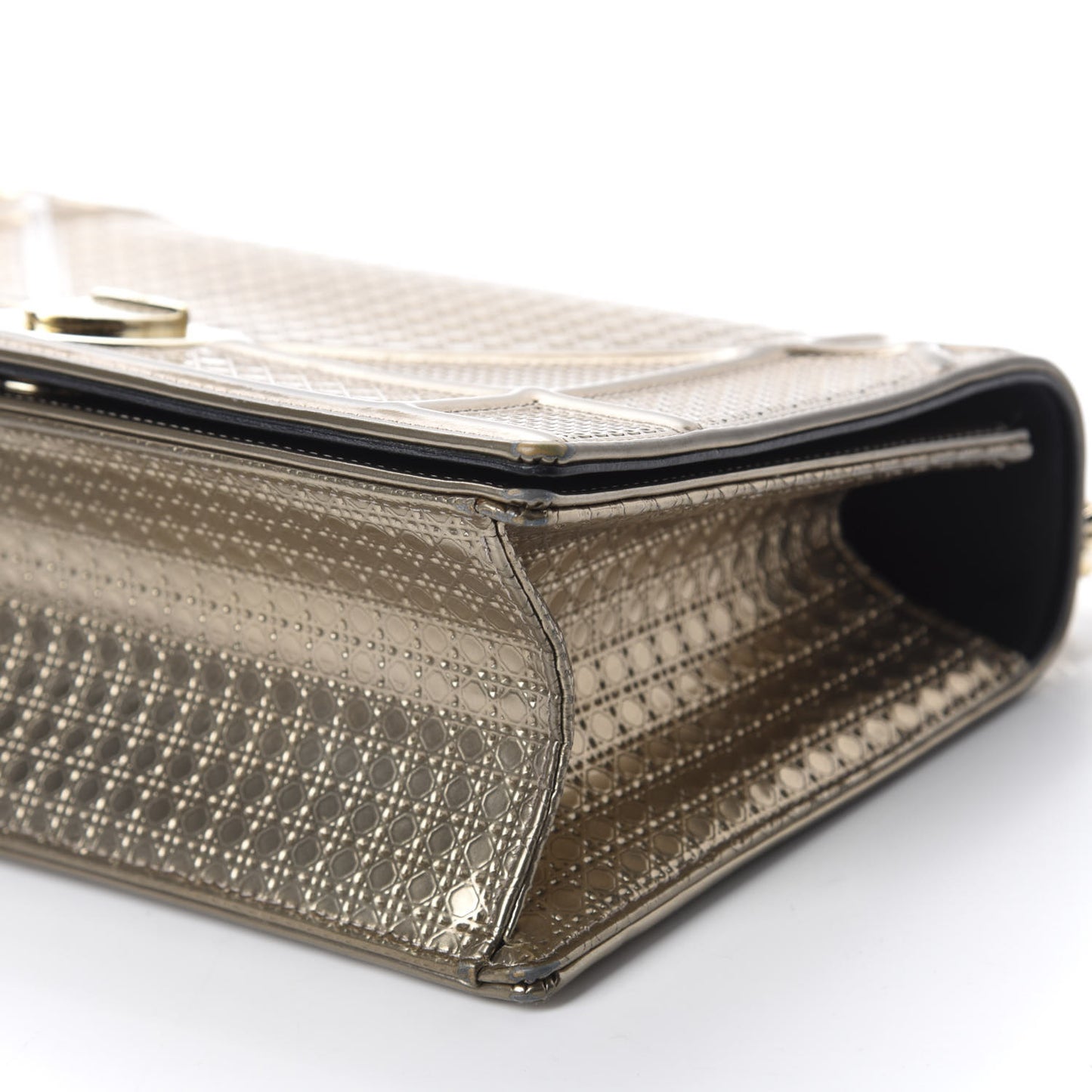 Metallic Patent Micro-Cannage Medium Diorama Flap Bag Gold