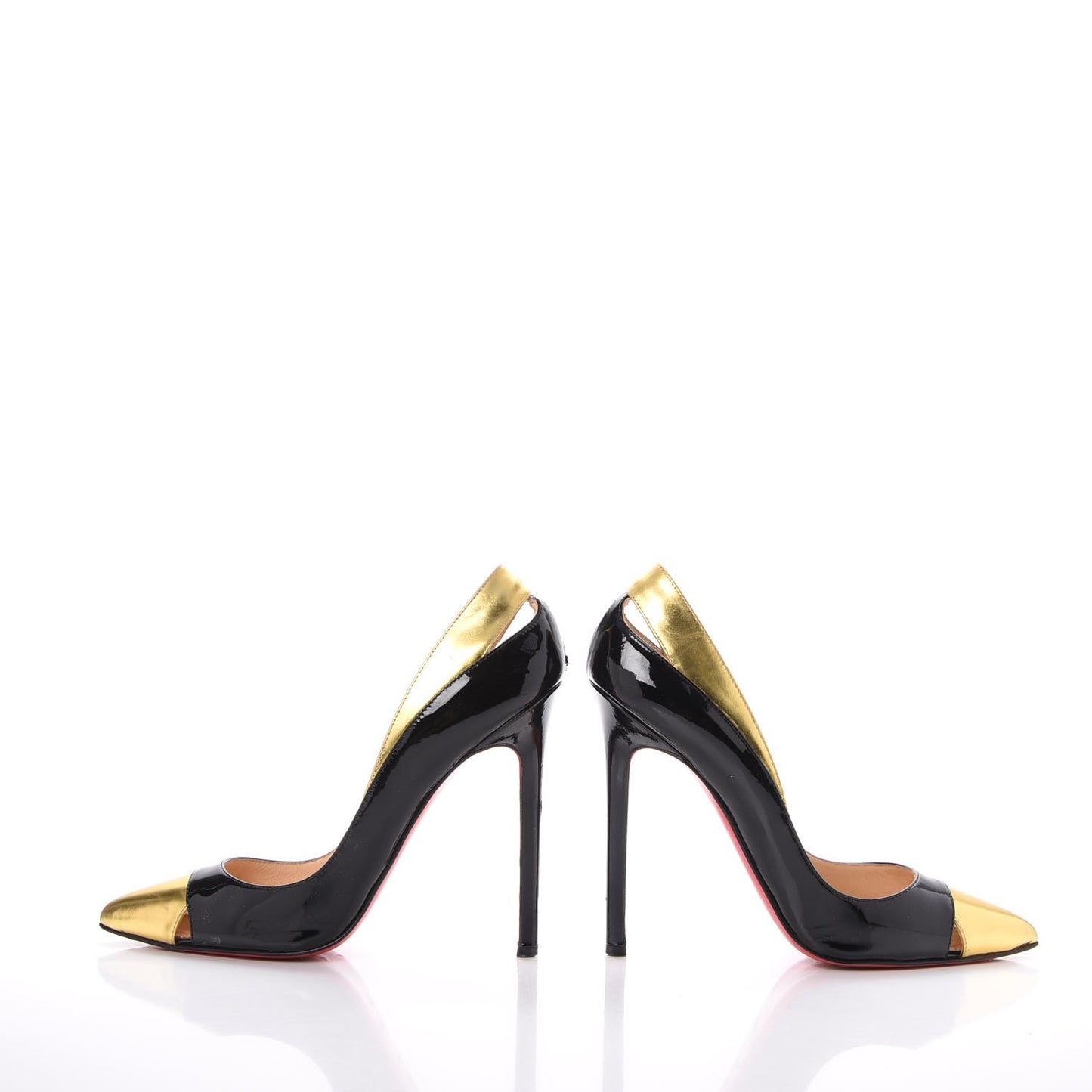 Patent Metallic Calfskin Duvette Cutout 120 Pumps 36.5 Black Gold