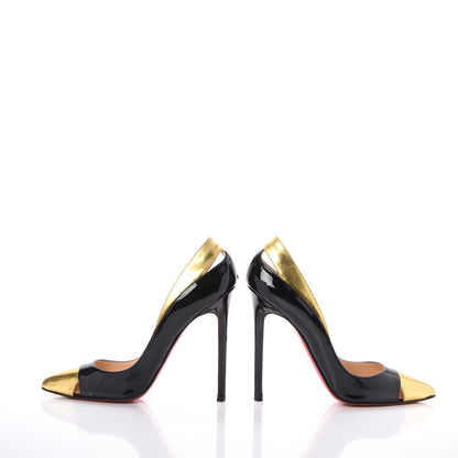 Christian Louboutin Patent Metallic Calfskin Duvette Cutout 120 Pumps 36.5 Black Gold 5 of 22