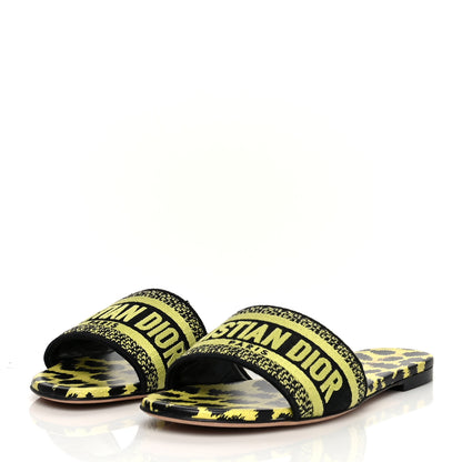 Christian Dior Calfskin Canvas Embroidered Leopard Dway Mules Slide Sandals 38 Lime Pop 3 of 9