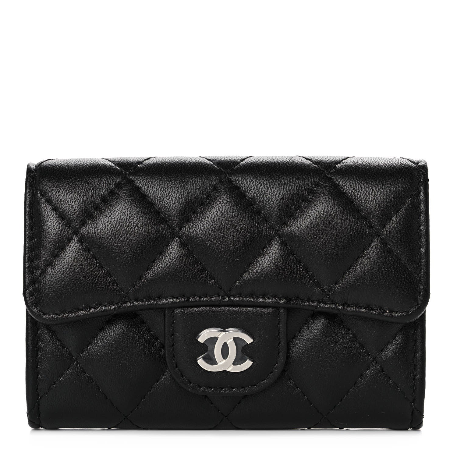 Chanel Lambskin Quilted Flap Card Holder Wallet Black 1 of 12