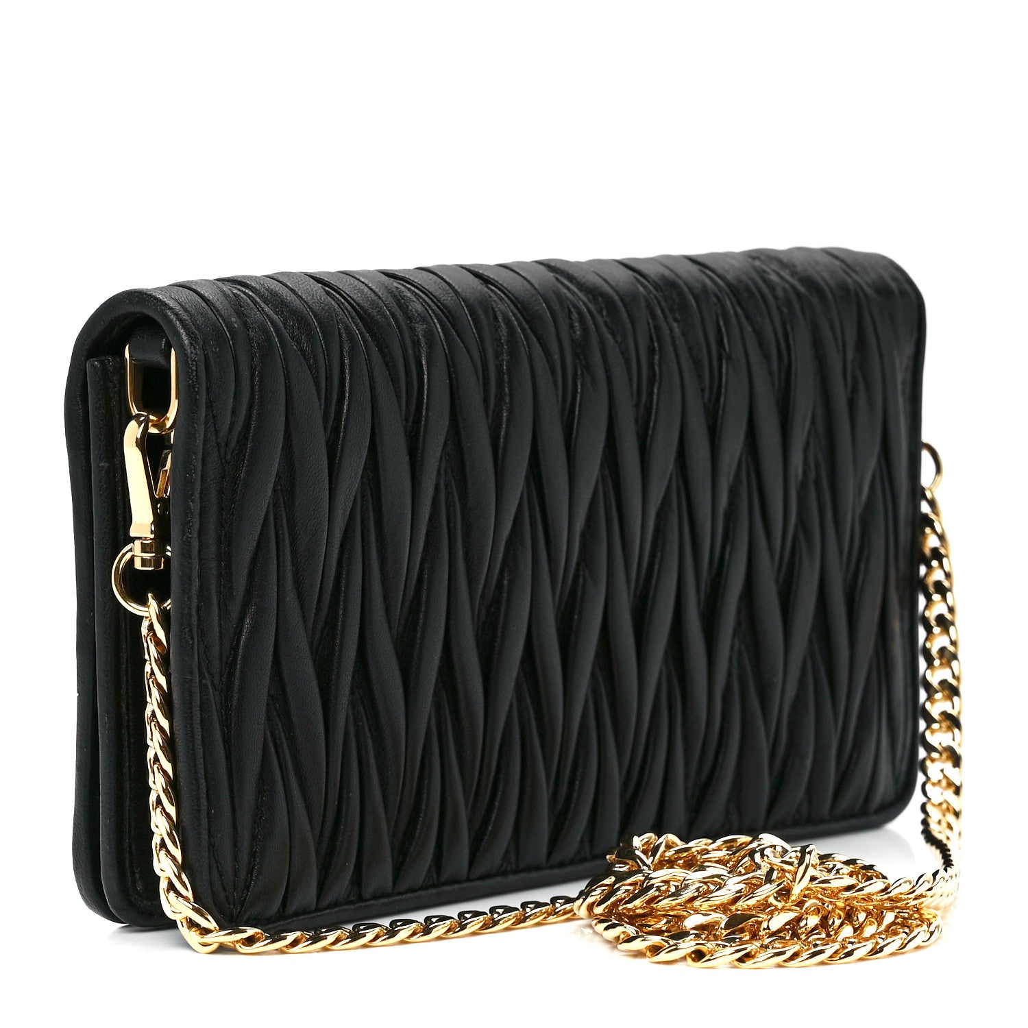 Miu Miu Nappa Matelasse Wallet On Chain Black 3 of 12