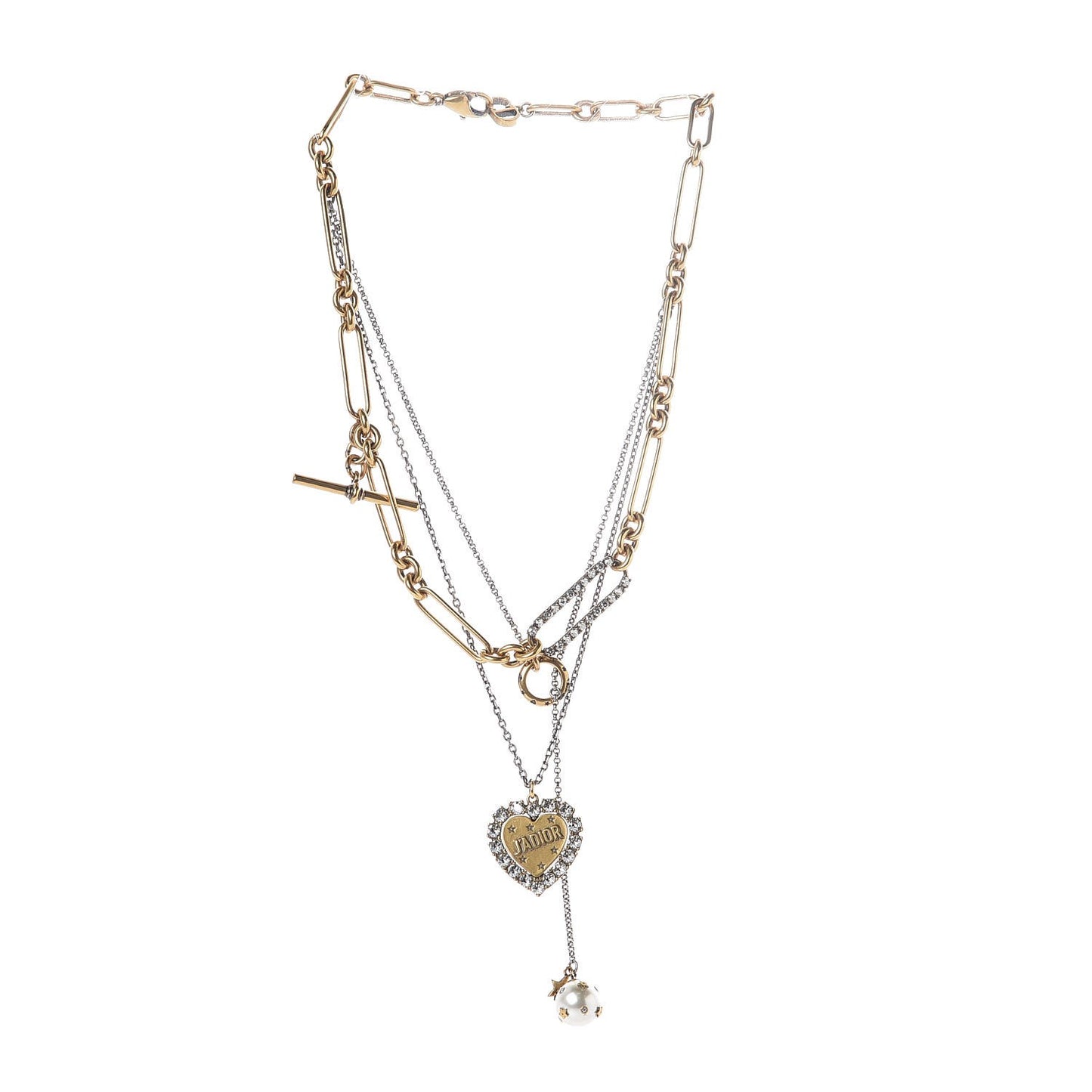 Metal Heart J'adior Multi Strand Necklace Aged Gold