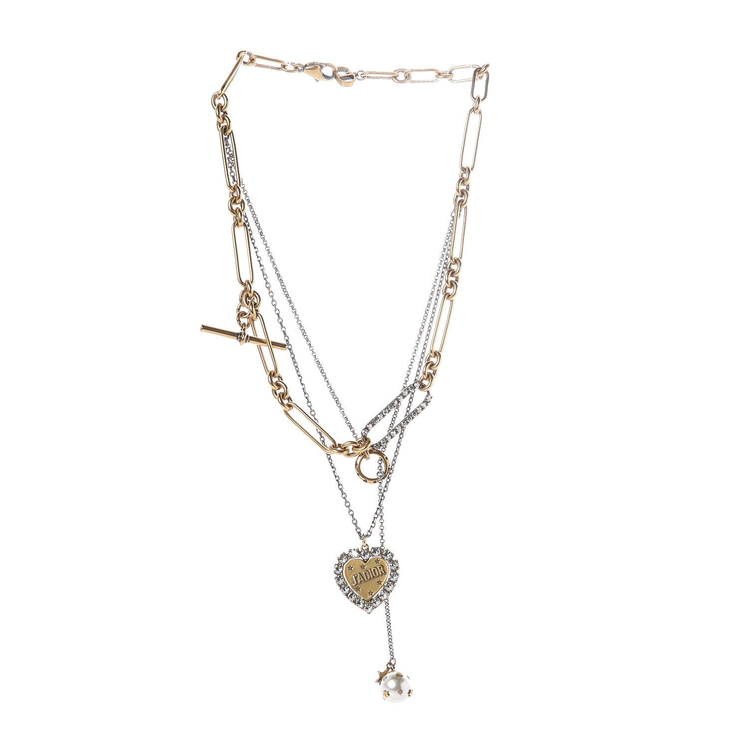 Christian Dior Metal Heart J'adior Multi Strand Necklace Aged Gold 3 of 7