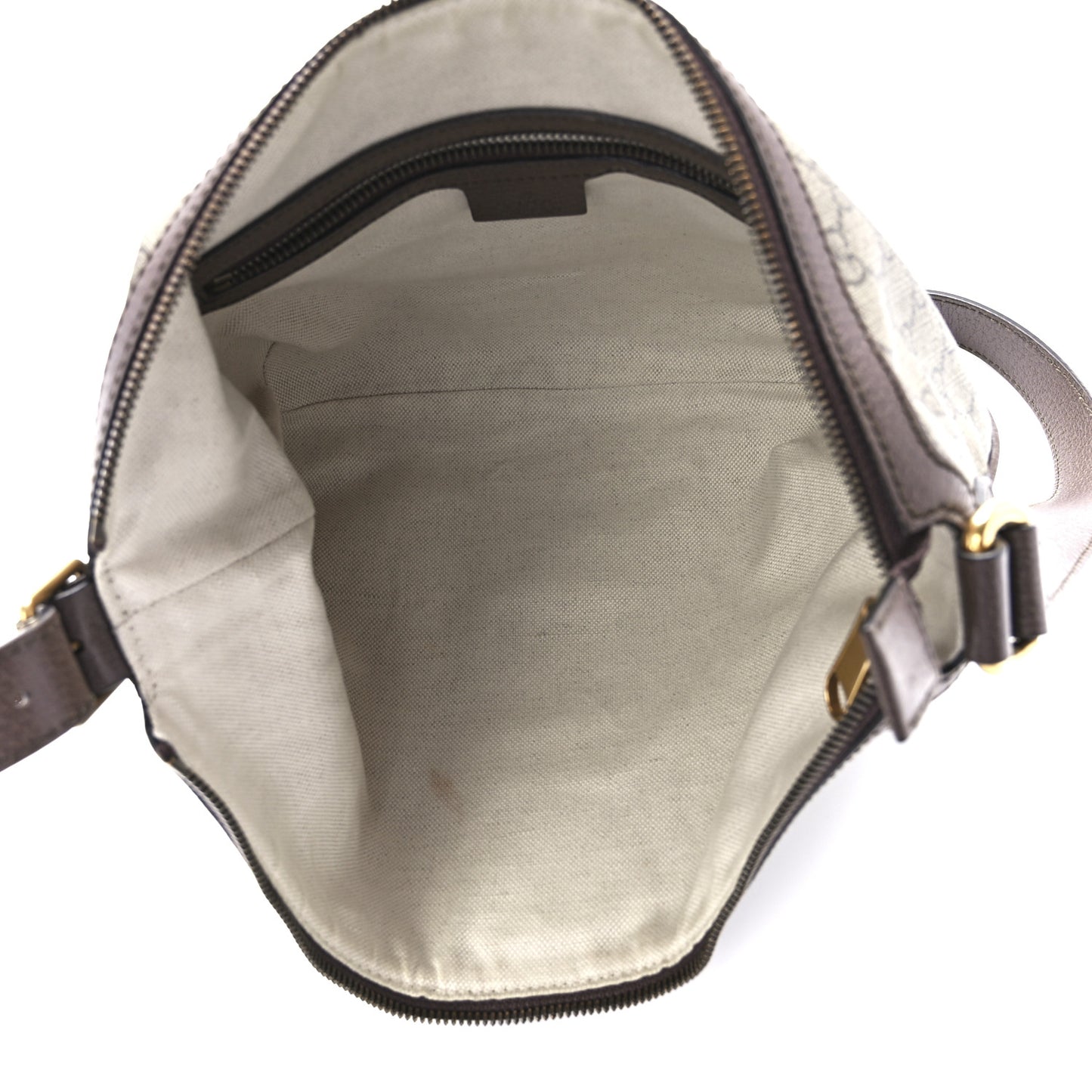 GG Supreme Monogram Textured Dollar Calfskin Web Small Ophidia Half Moon Hobo Beige Ebony New Acero