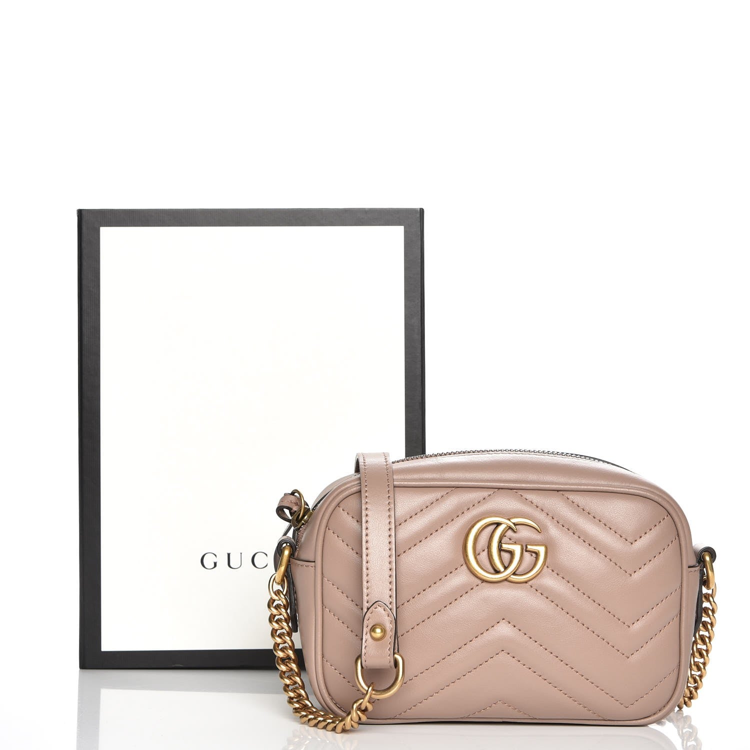 Gucci Calfskin Matelasse Mini GG Marmont Chain Shoulder Bag Nude 8 of 8