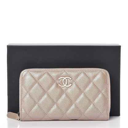 Chanel Iridescent Caviar Quilted Medium Zip Around Wallet Beige 11 of 11