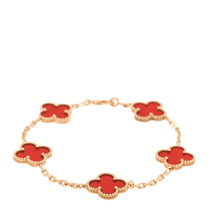 Van Cleef & Arpels 18K Yellow Gold Carnelian 5 Motifs Vintage Alhambra Bracelet 1 of 6