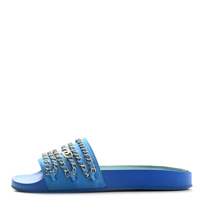 Chanel Canvas Chain Flat Sandals 40 Bright Blue 1 of 12