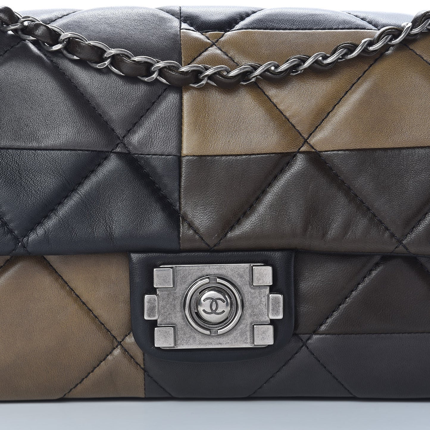 Lambskin Quilted Patchwork Boy Flap Brown