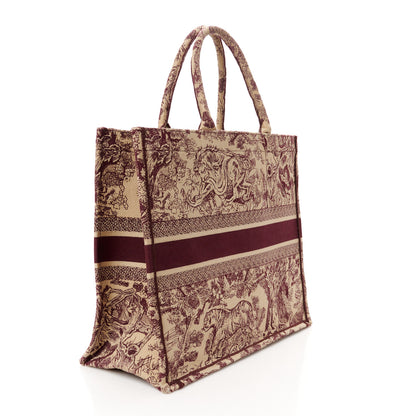 Christian Dior Canvas Embroidered Large Dioriviera Toile De Jouy Book Tote Burgundy 3 of 11