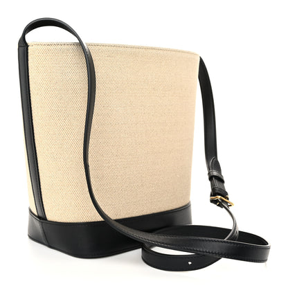 Celine Canvas Calfskin Triomphe Small Bucket Bag Vanilla Black 3 of 10