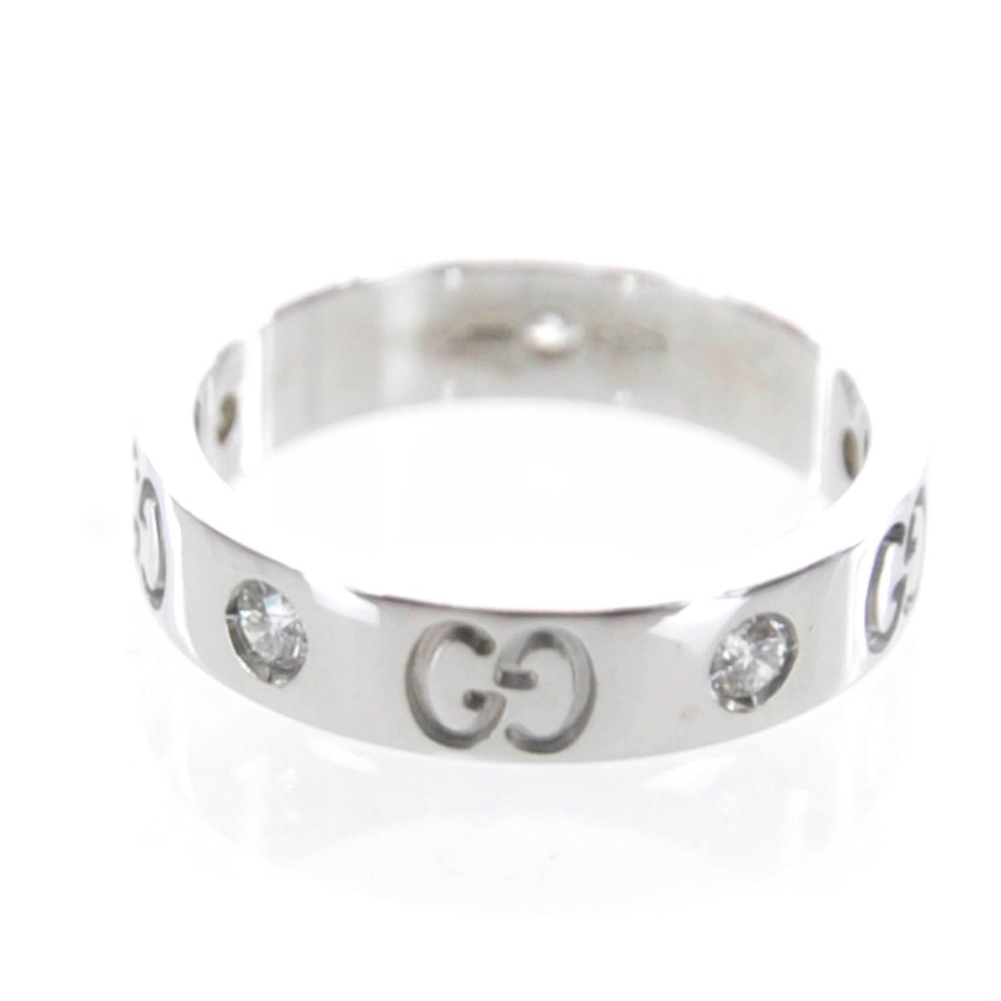 18k White Gold Diamond Icon Thin Band Ring 4.5