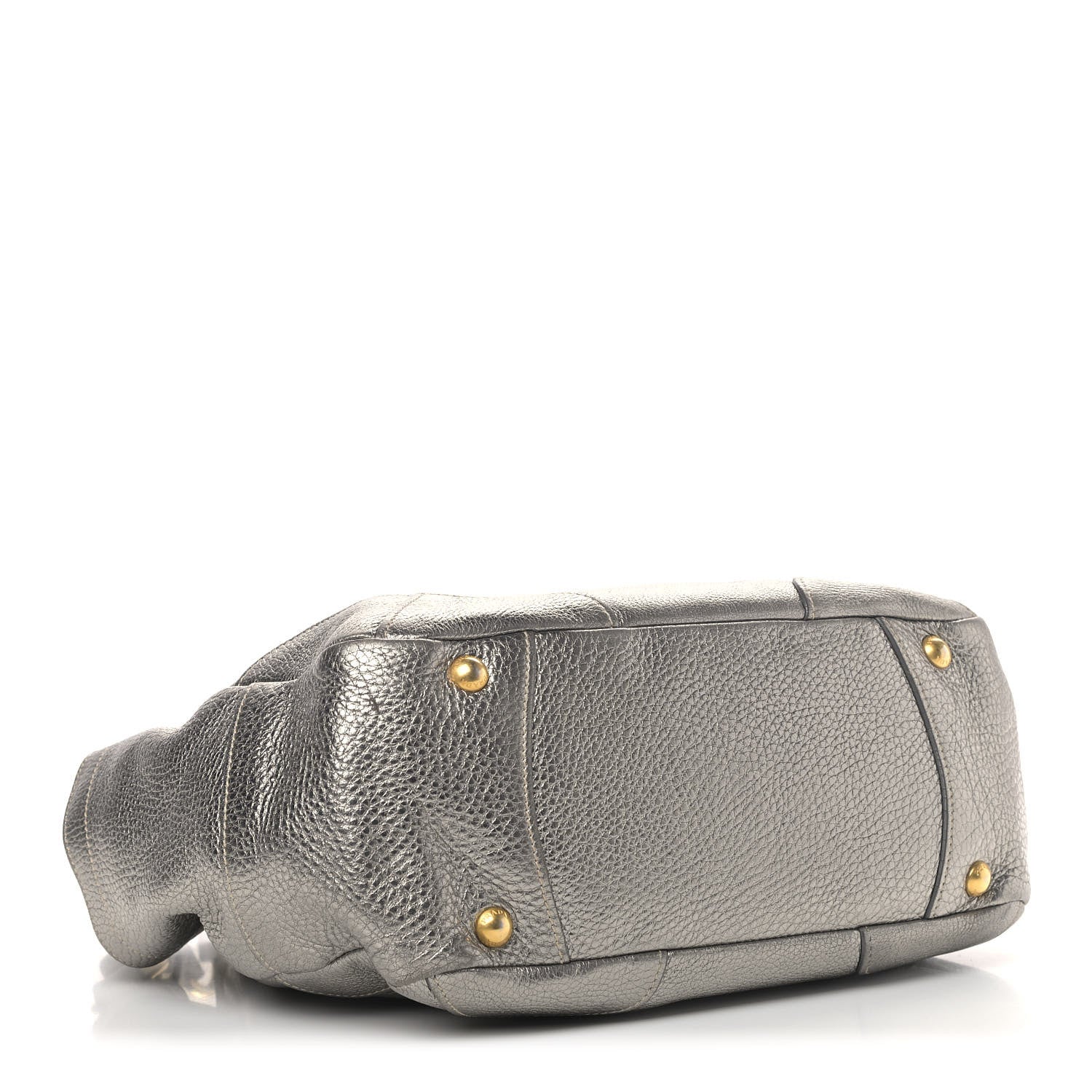Prada Metallic Vitello Daino Side Pocket Tote Bag Acciaio 3 of 10