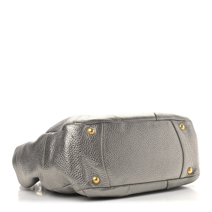 Prada Metallic Vitello Daino Side Pocket Tote Bag Acciaio 3 of 10