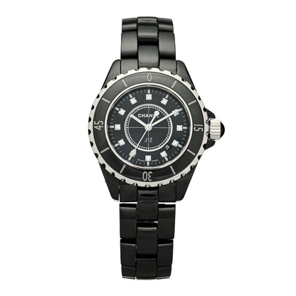 Chanel Stainless Steel Ceramic Diamond 33mm J12 Quartz Watch Black 1 of 4