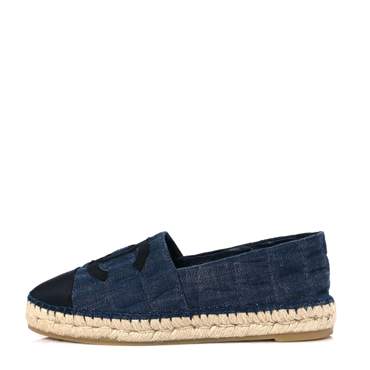 Chanel Denim Toile Embossed CC Espadrilles 38 Navy Black 1 of 8