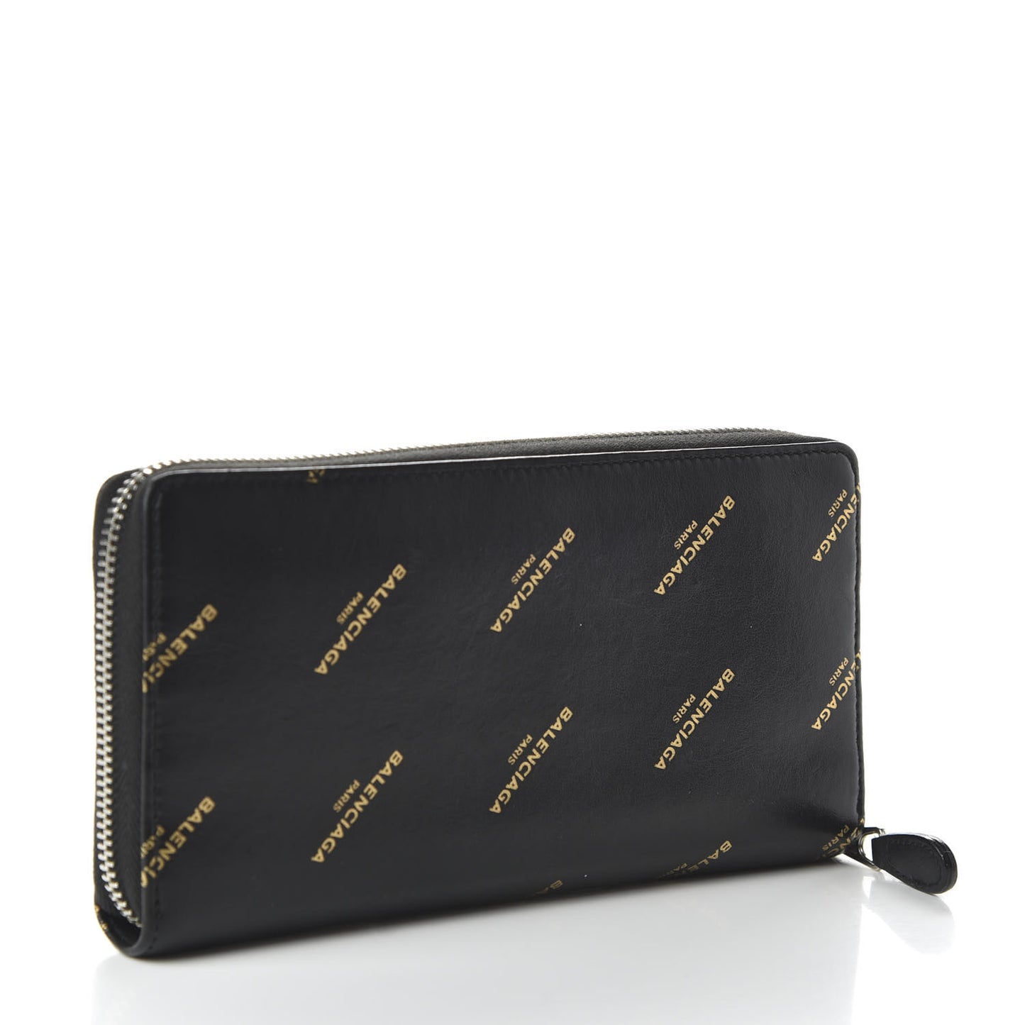 Calfskin Allover Logo Bazar Continental Zip Around Wallet Black Gold
