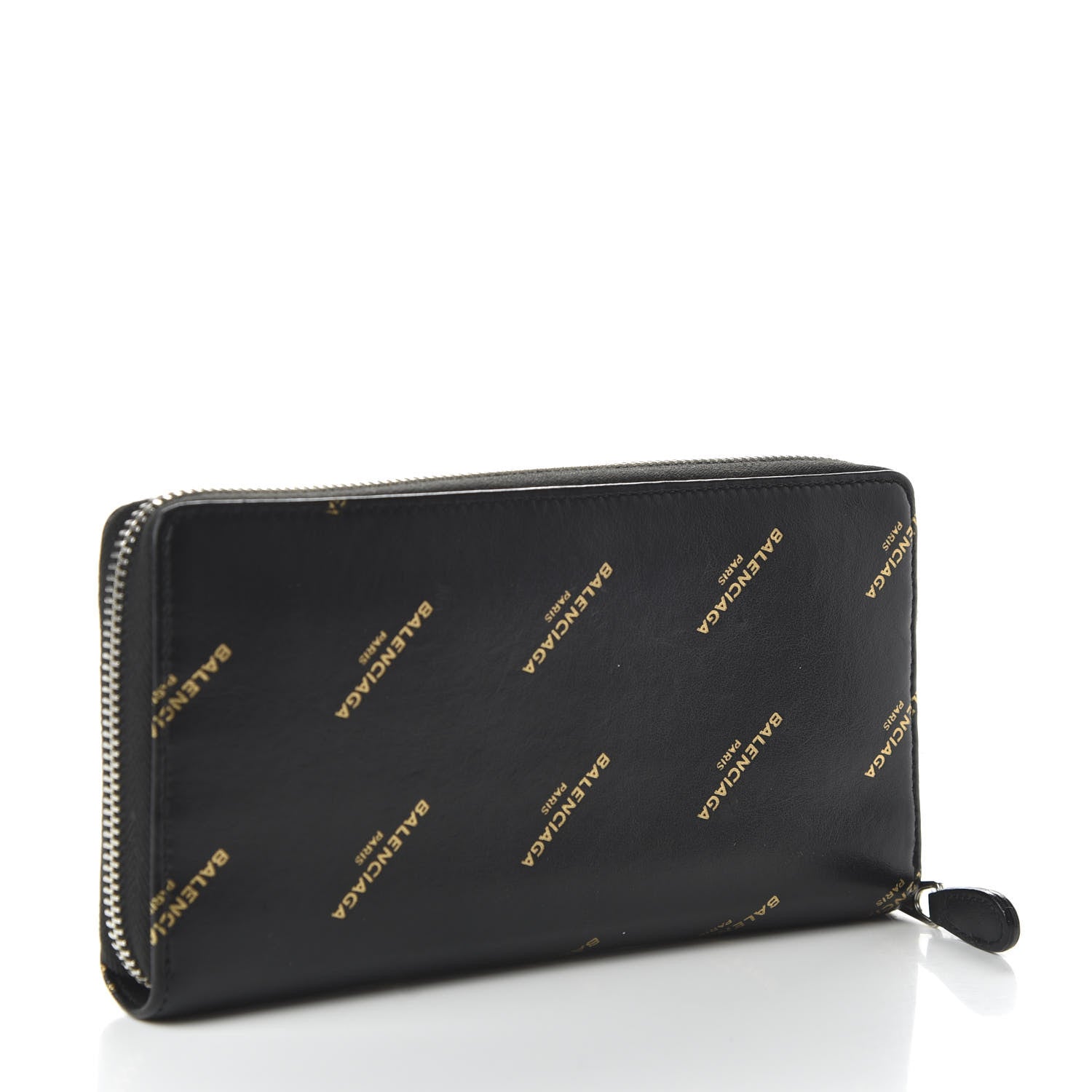 Balenciaga Calfskin Allover Logo Bazar Continental Zip Around Wallet Black Gold 3 of 10