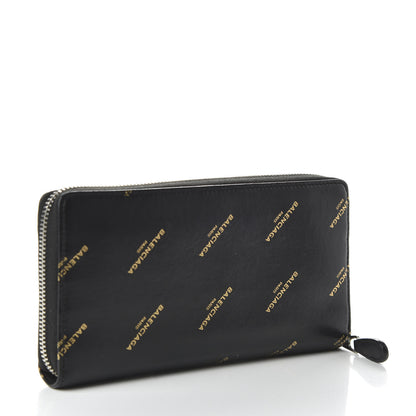 Balenciaga Calfskin Allover Logo Bazar Continental Zip Around Wallet Black Gold 3 of 10