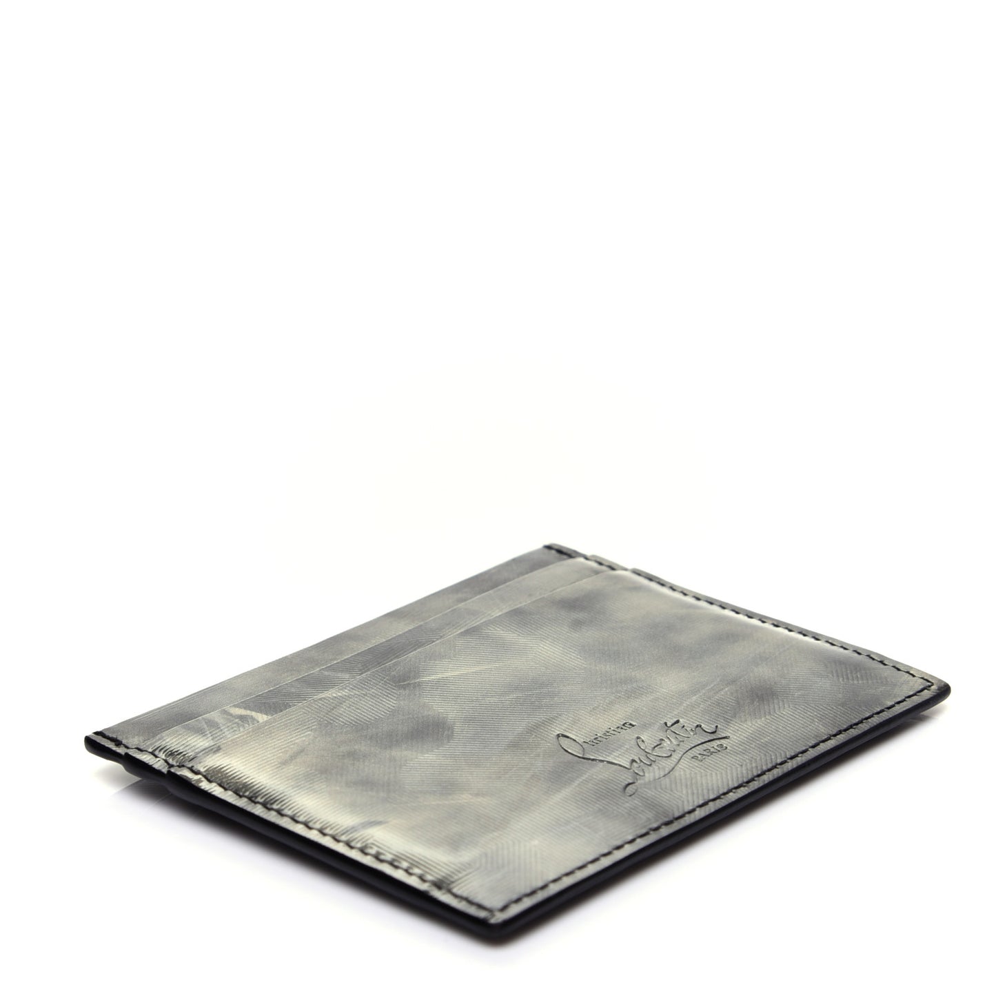 Textured Calfskin Print Card Holder Grey
