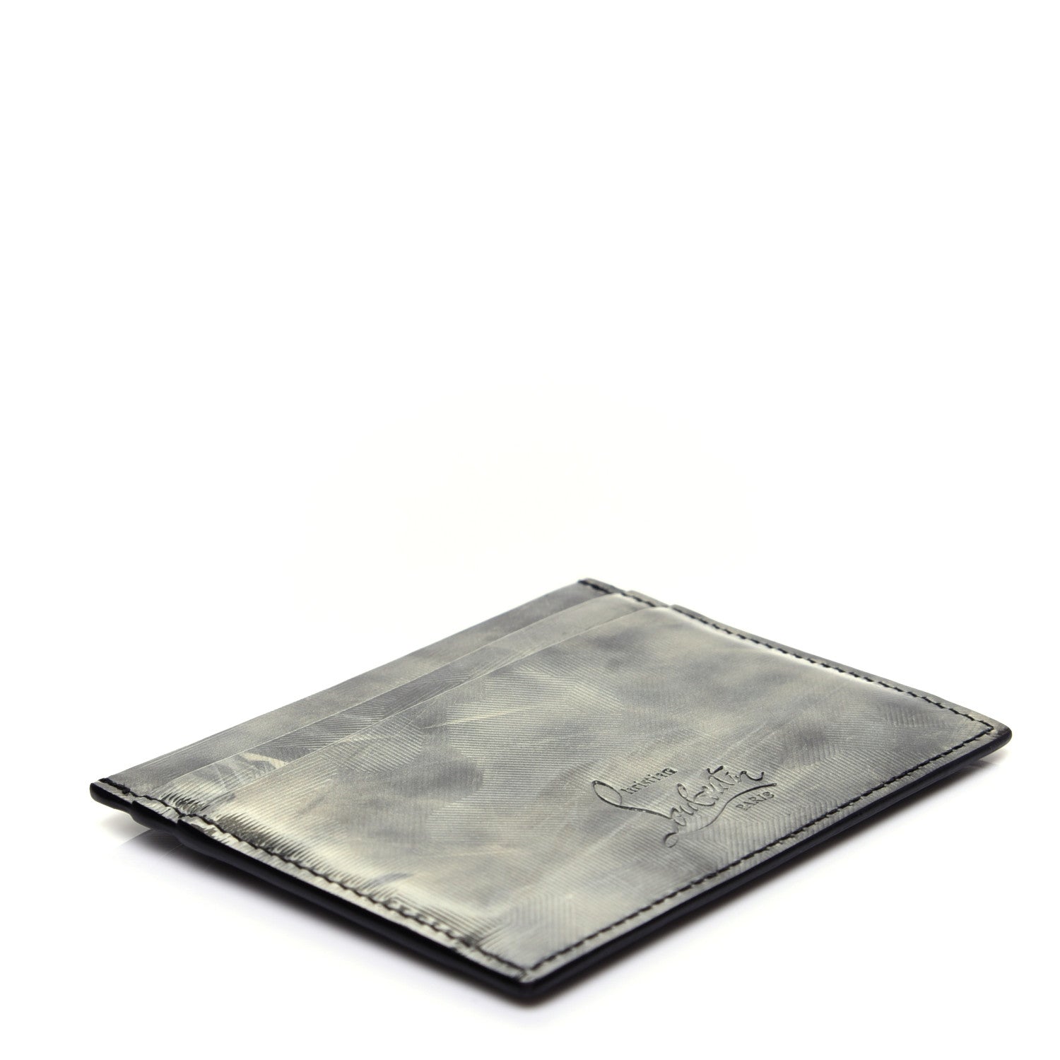 Christian Louboutin Textured Calfskin Print Card Holder Grey 4 of 9