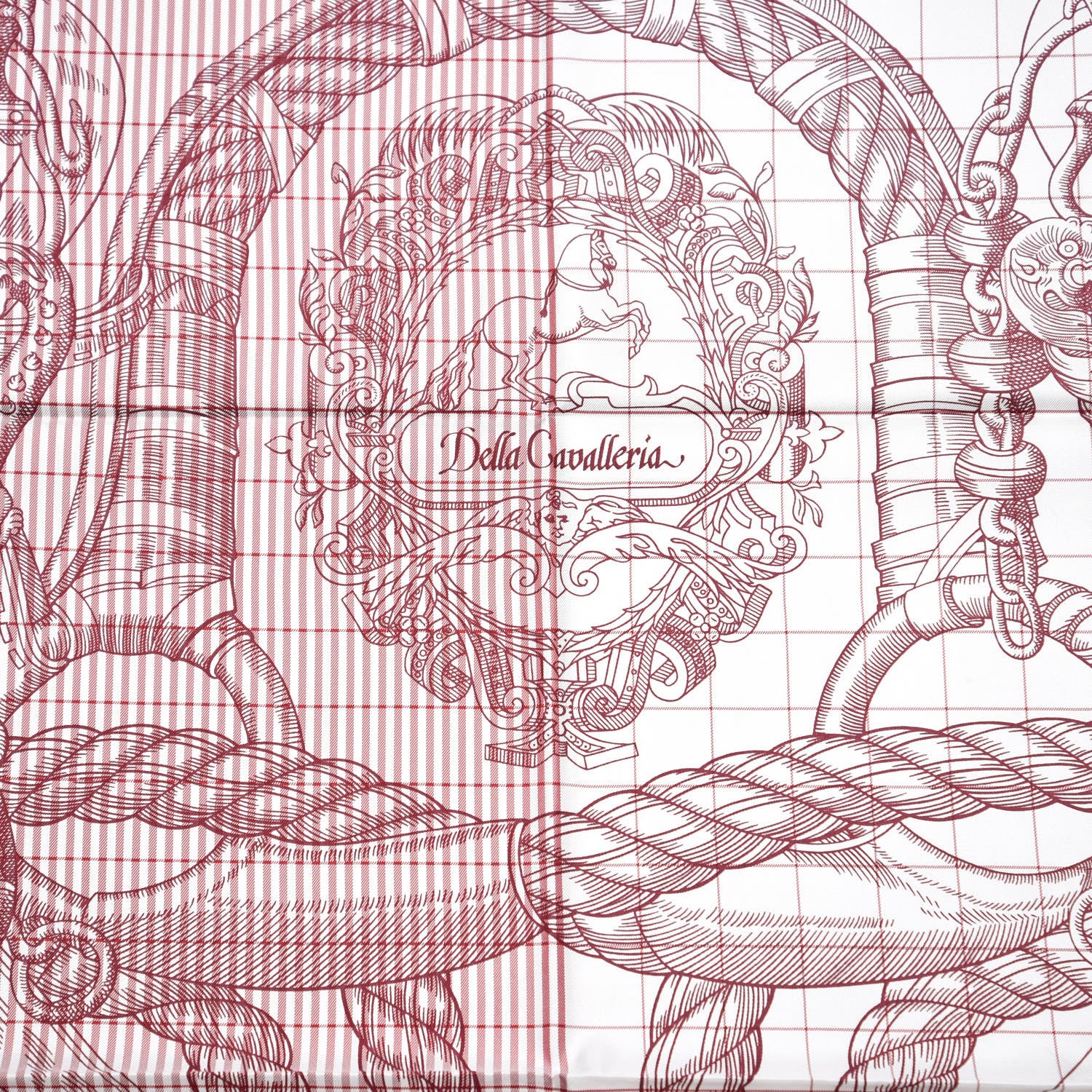 Hermes Silk Della Cavalleria Finesse Scarf 90 Bordeaux Blanc 4 of 6