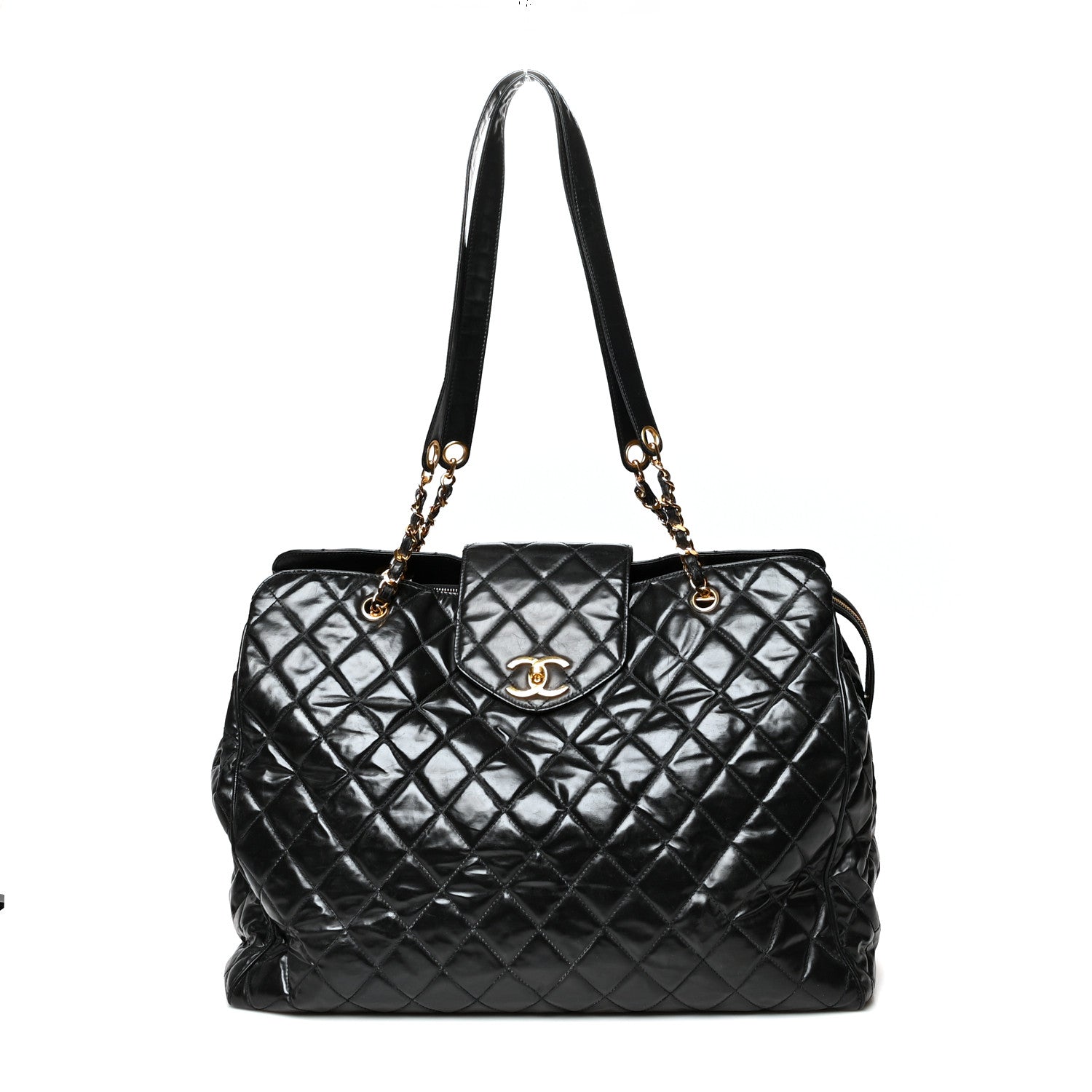 Chanel Vinyl Stitched XL Weekender Black 1 of 12