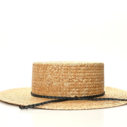 Gucci Straw Grosgrain Wide Brim Hat M Beige Black 3 of 8