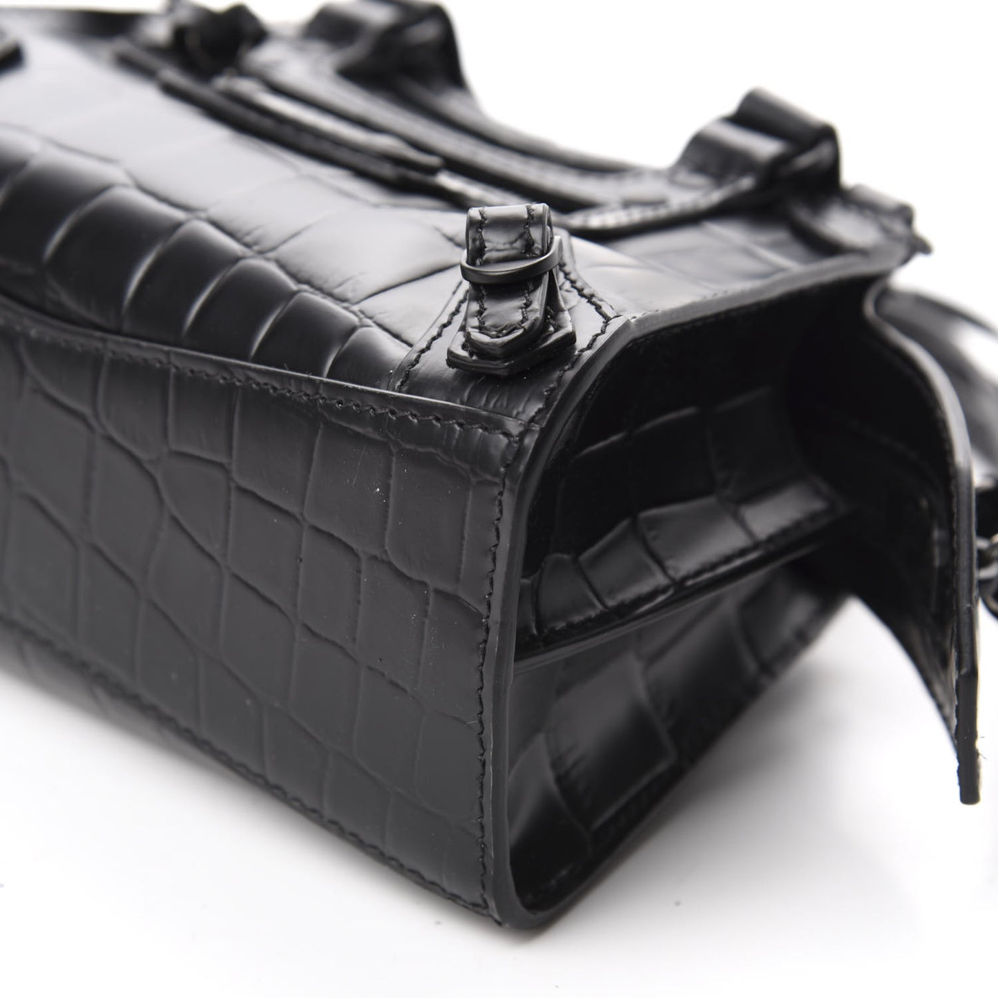 Semi Shiny Calfskin Crocodile Embossed Neo Classic Black Hardware Nano City Crossbody Black