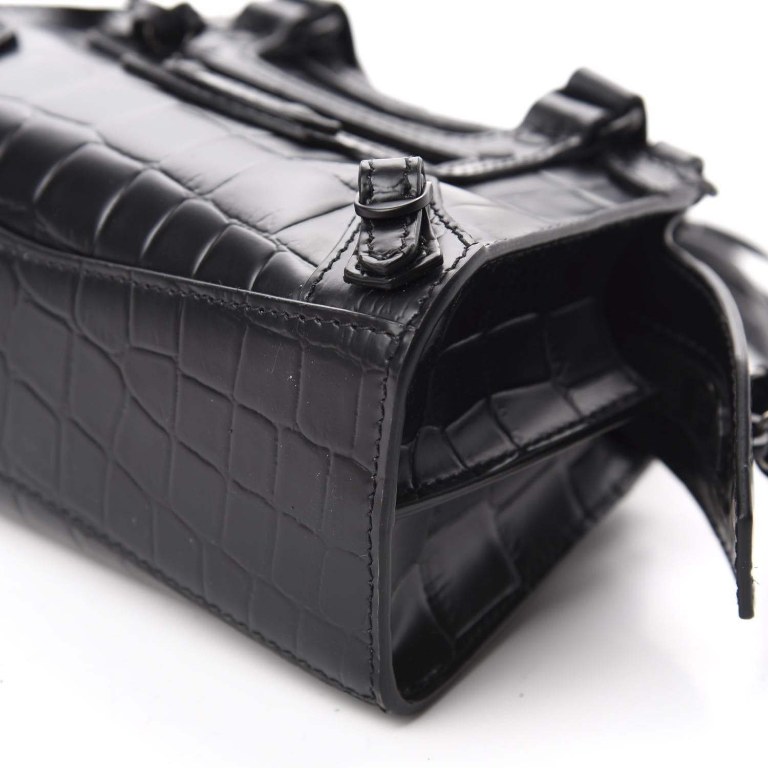 Balenciaga Semi Shiny Calfskin Crocodile Embossed Neo Classic Black Hardware Nano City Crossbody Black 7 of 10