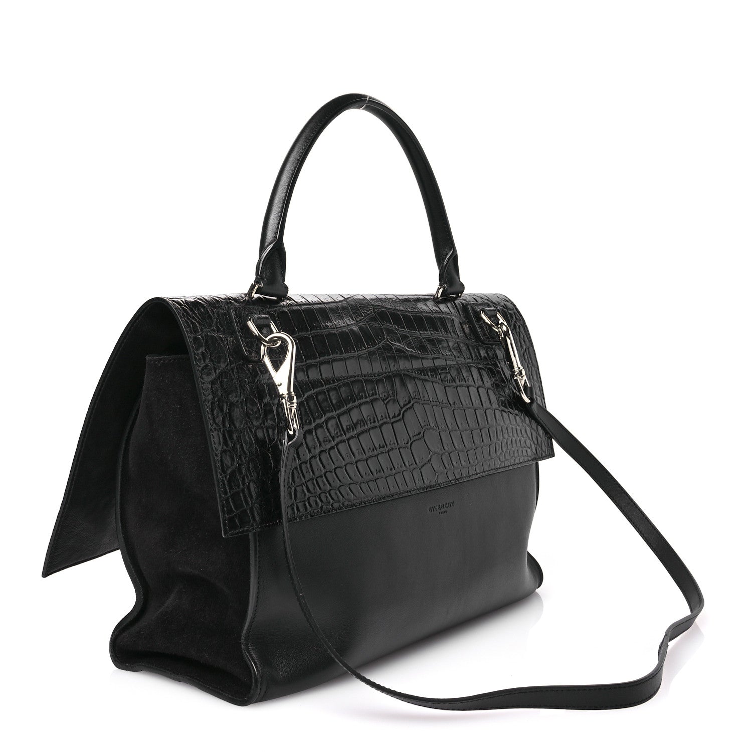 Givenchy Calfskin Crocodile Embossed Medium Shark Lock Satchel Black 3 of 11