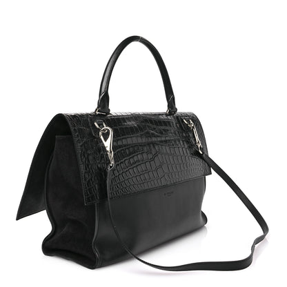 Givenchy Calfskin Crocodile Embossed Medium Shark Lock Satchel Black 3 of 11