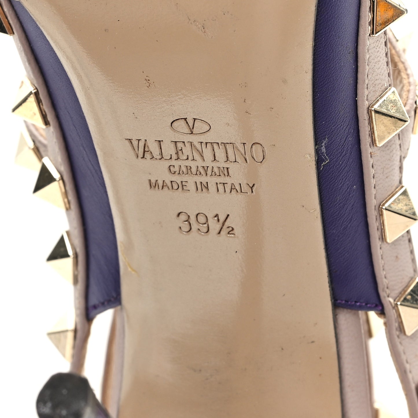 Calfskin Nappa Rockstud Ankle Strap 100mm Pumps 39.5 Dark Purple Poudre