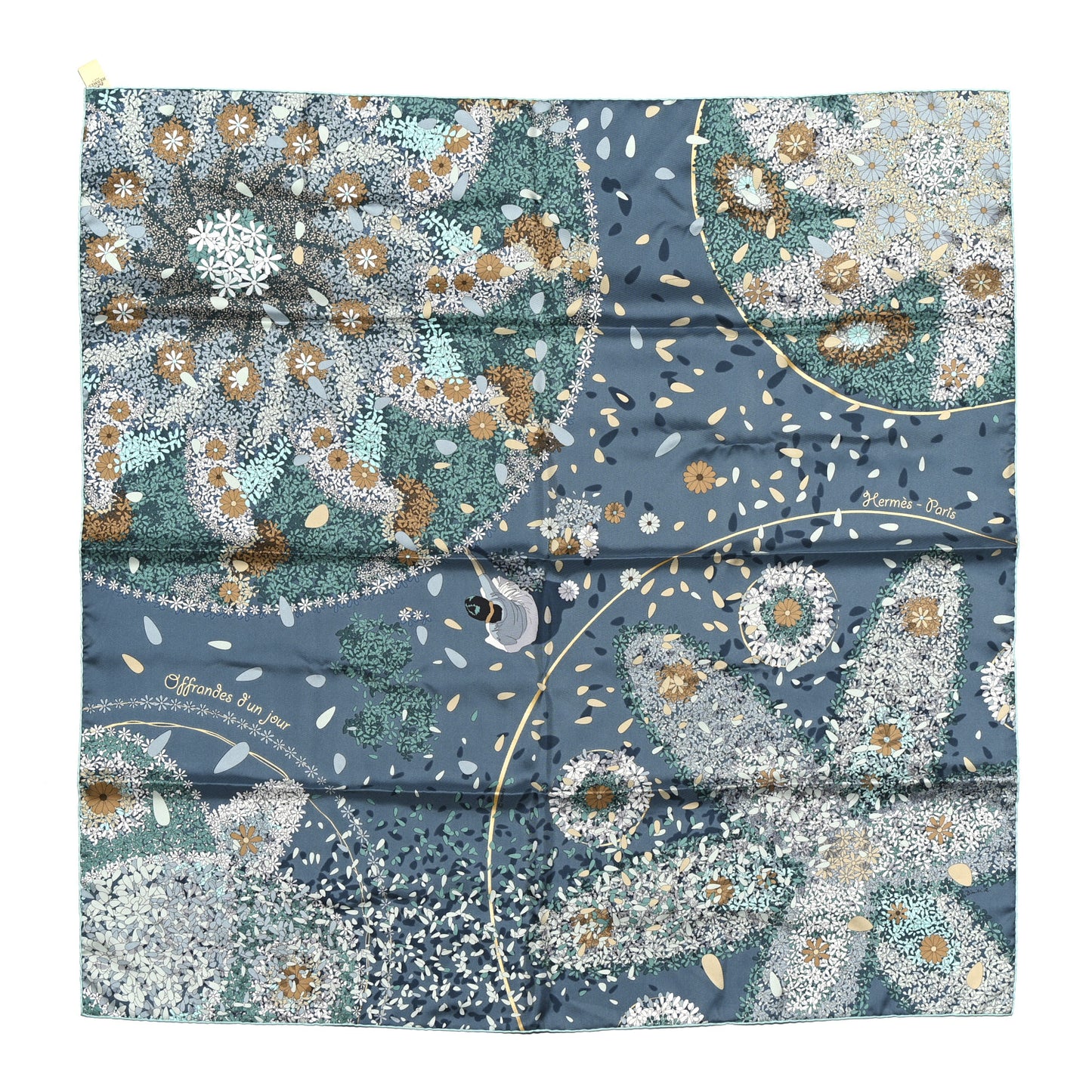 Silk Offrandes D'Un Jour Scarf 90 Ardoise Gris Bleute Turquoise