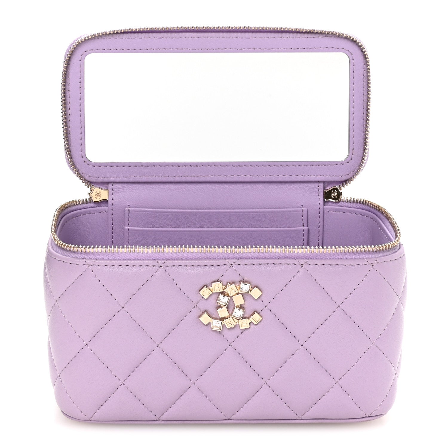 Chanel Lambskin Quilted Baguette Crystal Top Handle Vanity Case With Chain Purple 4 of 23