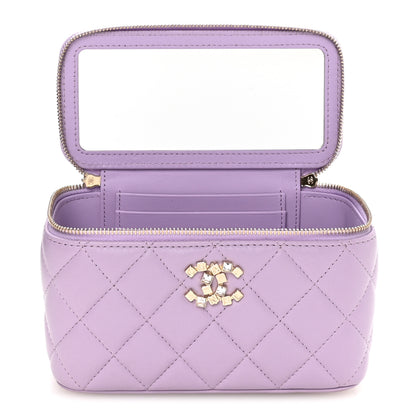 Chanel Lambskin Quilted Baguette Crystal Top Handle Vanity Case With Chain Purple 4 of 23