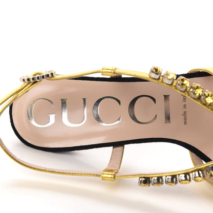 Gucci Velvet Nappa Crystal Zephyra Slingback High Heel Sandals 36.5 Black Gold 6 of 8