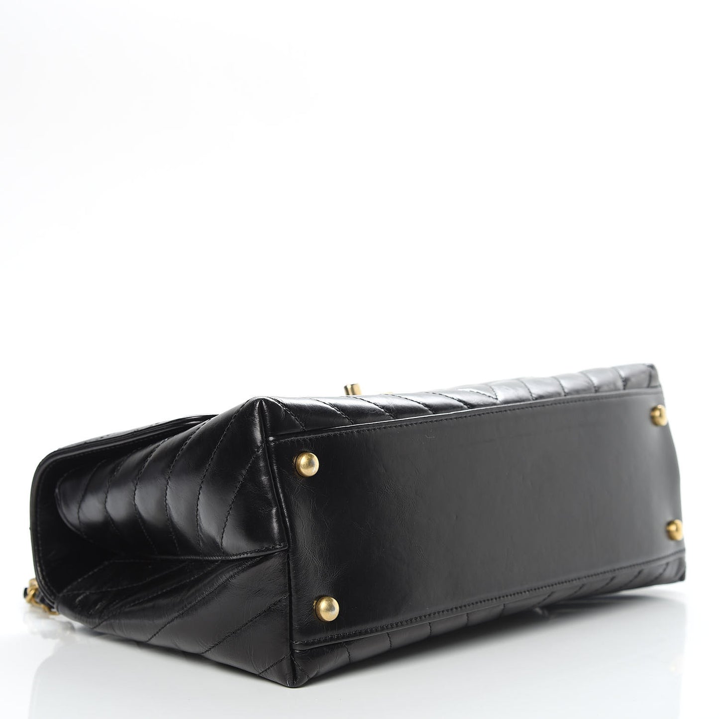 Calfskin Lizard Chevron Quilted Small Coco Handle Flap Black