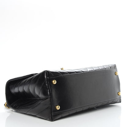 Chanel Calfskin Lizard Chevron Quilted Small Coco Handle Flap Black 4 of 13