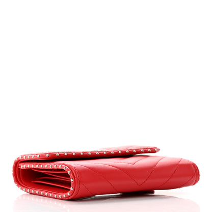 Chanel Lambskin Chevron Quilted Studded Compact Flap Wallet Red 5 of 14