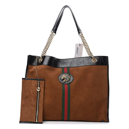 Gucci Suede Patent Large Rajah Chain Tote Nocciola Black 1 of 9