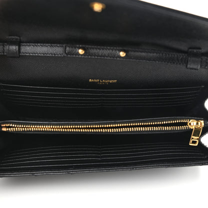 Saint Laurent Grain De Poudre Matelasse Chevron Monogram Chain Wallet Black 5 of 10
