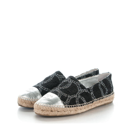 Chanel Tweed Lambskin CC Espadrilles 40 Black Silver 3 of 8