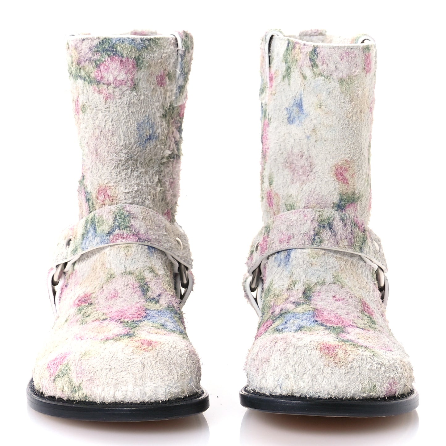 Brushed Suede Campo Floral Biker Boots 37 White Multicolor