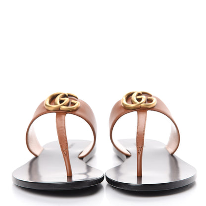 Gucci Calfskin GG Marmont Thong Sandals 37 Cognac 2 of 8